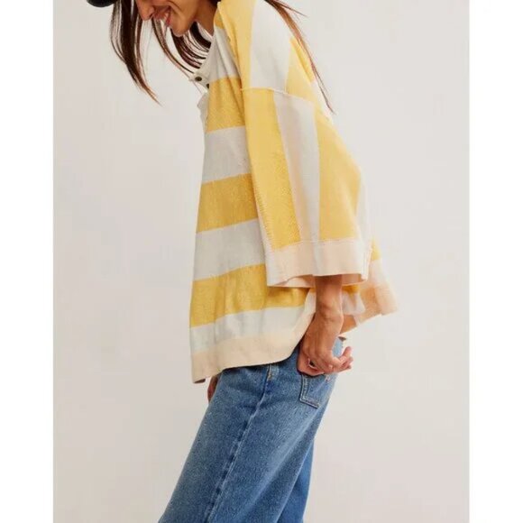 Free People Wonderful Tee / Yellow Combo NWT - (S) - Picture 5 of 5